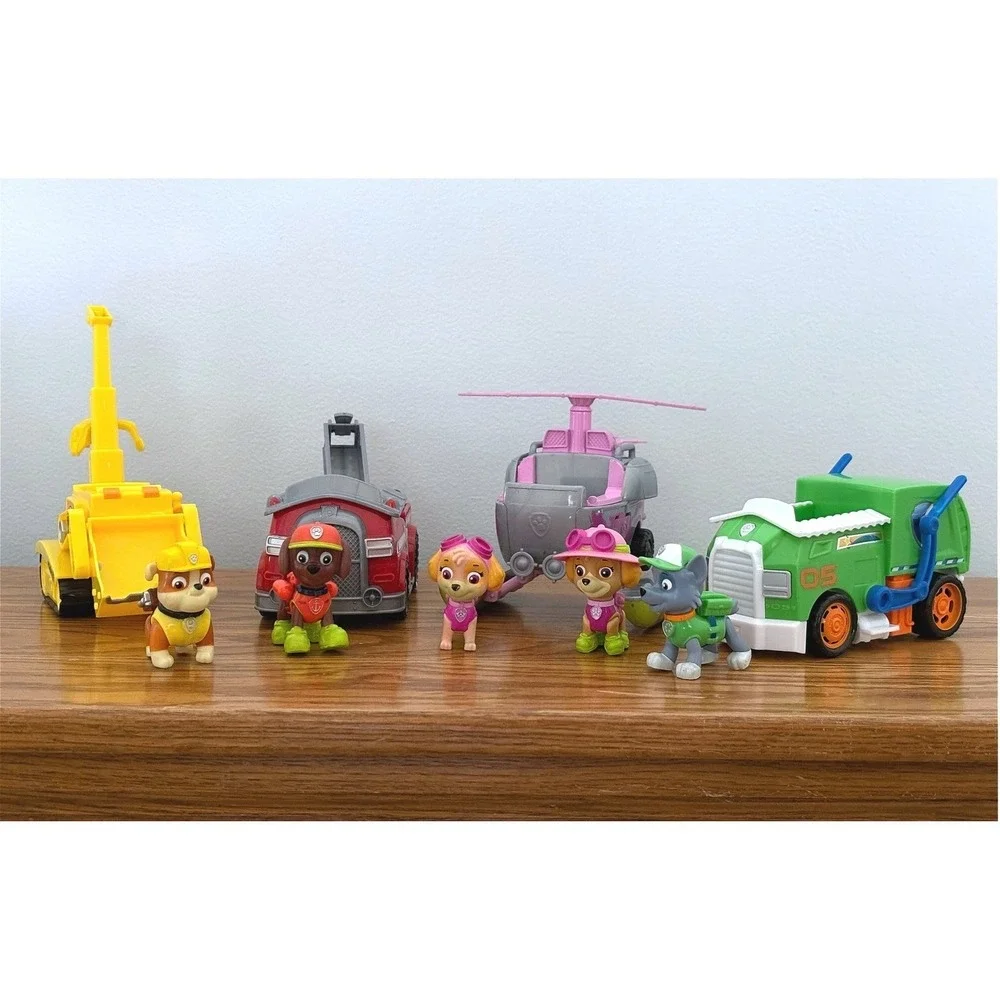 Paw Patrol Toy Lot Rubble Zuma Skye Rocky Figures and Vehicles 9pc Set